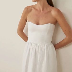 Reformation Fettuccine Strapless White Linen Dress Size2